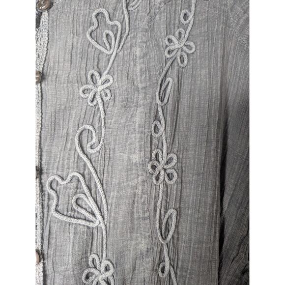 Charlie Paige gray button down dress 100% cotton embroidery and lace S/M - Picture 6 of 9
